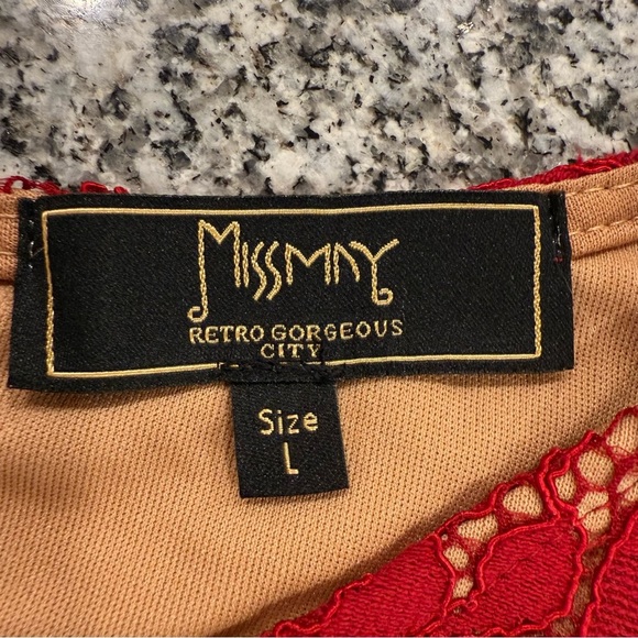 MISSMAY Retro Gorgeous City Dress Size Large L Lace Nude Deep Red - Picture 11 of 16